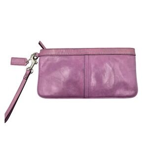 Coach Leather Wristlet Pouch Lavender Purple Cosmetic Evening Bag